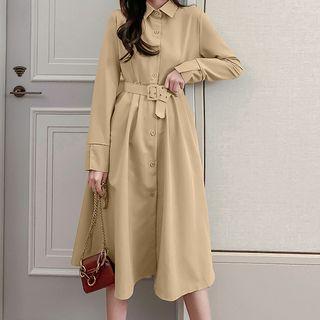Belted Midi A-line Shirtdress