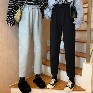High-waist Fleece-line Plain Pants
