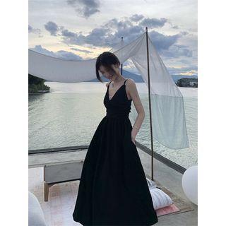 Sleeveless Open-back Midi Dress Black - One Size