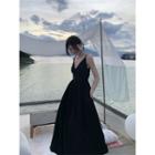 Sleeveless Open-back Midi Dress Black - One Size