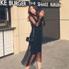 Set: Long-sleeve Sheer A-line Midi Dress + Slipdress
