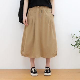 Drawstring-waist Midi A-line Skirt