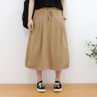 Drawstring-waist Midi A-line Skirt