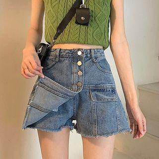 High-waist Button-up Loose Fit A-line Skorts