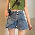 High-waist Button-up Loose Fit A-line Skorts