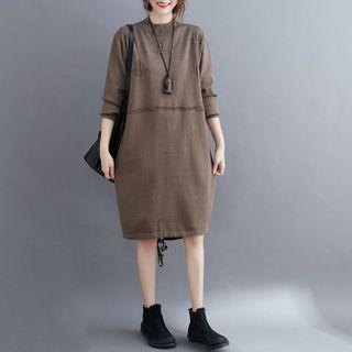 Long-sleeve Drawstring-hem Knit Midi Dress