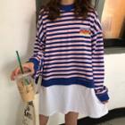 Mock Two-piece Embroidered Striped Sweatshirt