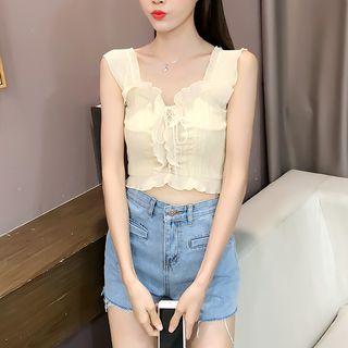 Sleeveless Frill Trim Crop Top