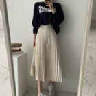 Lettering Sweatshirt / Pleated Midi Skirt