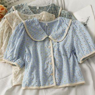 Peter Pan-collar Embroidered Crop Shirt