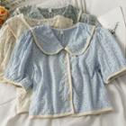 Peter Pan-collar Embroidered Crop Shirt