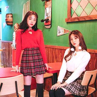 Faux-pearl Cutout-neck Furry-knit Top