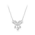 Fashion And Elegant Geometric Pattern Imitation Pearl Necklace With Cubic Zirconia Silver - One Size