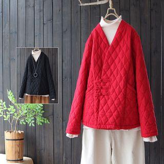 V-neck Frog Buttoned Padded Jacket