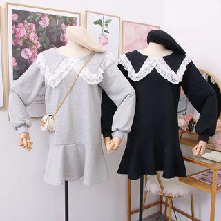 Lace-trim Ruffled-hem Mini Dress