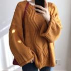 Oversize Plain Cable Knit Sweater