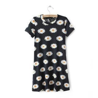 Short-sleeve Flower-print Dress