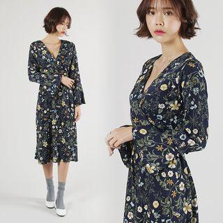 Wrap-front Printed Midi Dress