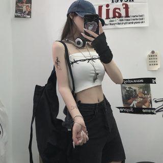 Chain Strap Printed Cropped Camisole Top White - One Size