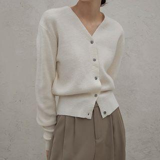 Puff-shoulder V-neck Cardigan