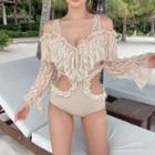 Bell-sleeve Cold-shoulder Cut-out Swimsuit