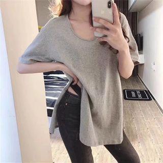 Oversize Side-slit Elbow-sleeve T-shirt