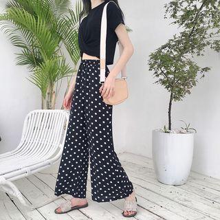 Set: Short-sleeve T-shirt + Polka Dot Wide Leg Pants