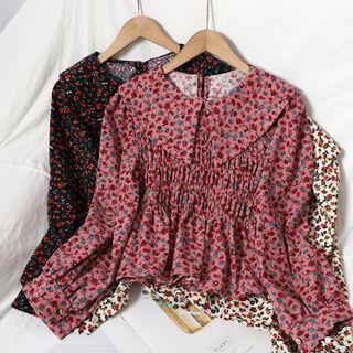 Long-sleeve Floral Print Corduroy Blouse