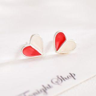 Color Panel Heart Earring 1 Pair - R547 - One Size