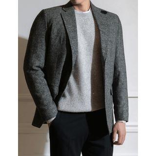 Elbow-patched Wool Blend Herringbone Blazer