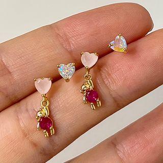 Heart Rhinestone Earring / Bear Rhinestone Alloy Earring / Asymmetrical Earring