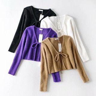 V-neck Tie-strap Cropped Cardigan