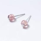 925 Sterling Silver Bead Stud Earring S925 Silver - 1 Pair - Silver & Light Red - One Size