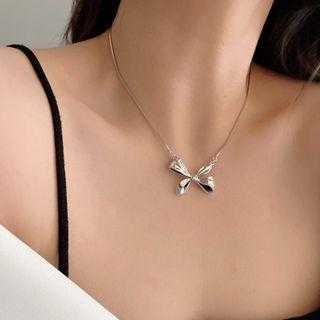 Bow Pendant Sterling Silver Necklace Xl1346 - Silver - One Size