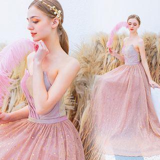 Star Sequined Strapless A-line Evening Gown