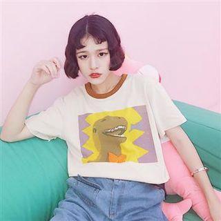 Short-sleeve Dinosaur Printed T-shirt As Shown In Figure - One Size