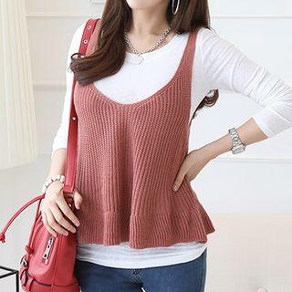 Sleeveless Flare-hem Ribbed Knit Top