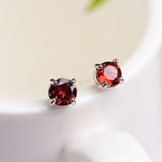 Rhinestone Stud Earring 1 Pair - Earrings - Gemstone - Red - 925 Silver