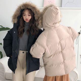 Fur-collar Loose-fit Hooded Jacket