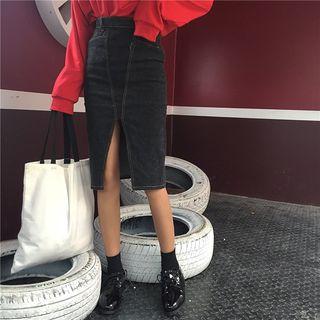 Silm-fit High-waist Denim Pencil Skirt