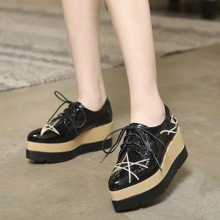 Star Embroidery Platform Lace-up Shoes