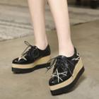 Star Embroidery Platform Lace-up Shoes