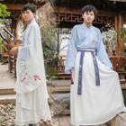 Sword Embroidered Bell-sleeve Top Midi A-line Skirt / Sash / Embroidered Open Front Jacket / Set