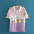 Bear Print Short Sleeve Lapel T-shirt