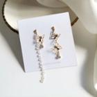 Non-matching Alloy Butterfly Rhinestone Dangle Earring 1 Pair - S925silver Butterfly Earring - Gold - One Size