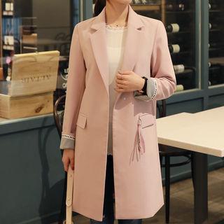 Lettering Plaid-detail Coat With Brooch