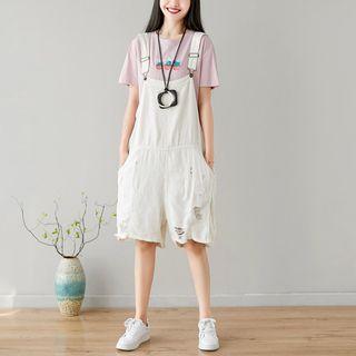 Distressed Cropped Denim Jumper Shorts White - One Size