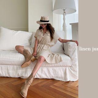 Drawcord-waist Shirt Romper Light Beige - One Size