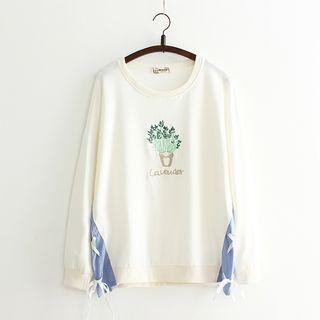 Embroidered Lace-up Sweatshirt