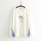 Embroidered Lace-up Sweatshirt